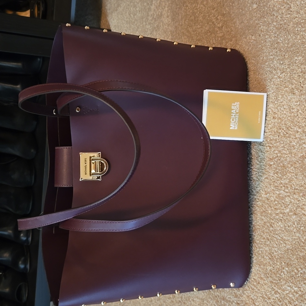 NWT Michael Kors Manhattan Studded Tote/Bordeaux Color